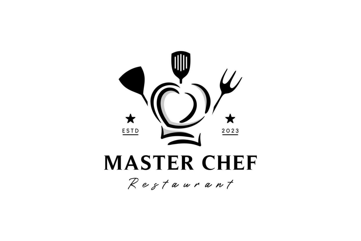 Vector chef hat with heart shape and creative cooking tools for master chef logo design