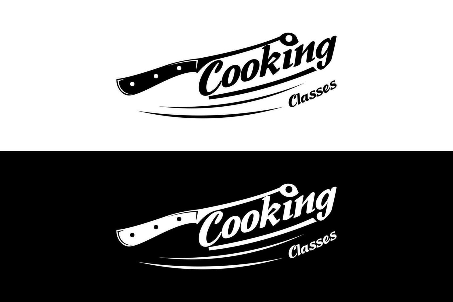 Cooking class logo design with chef knife concept, chef knife logo template vector