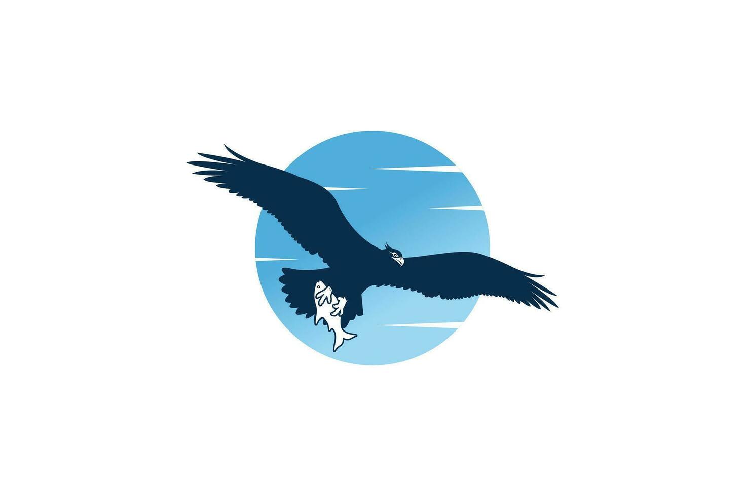Vector logo design of an oyster eagle or bald eagle flying clutching a fish