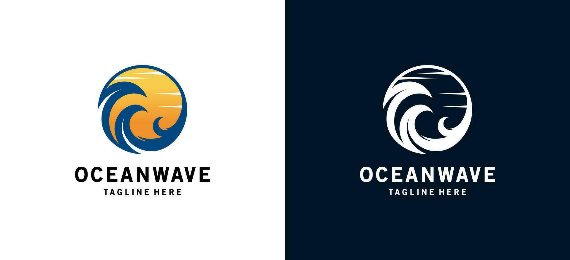 Modern ocean wave symbol icon logo design with sunset background vector