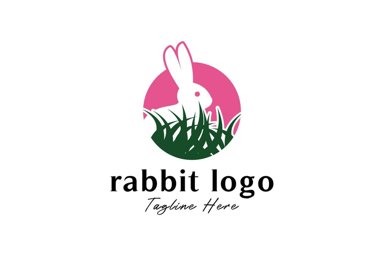 Cute bunny logo design behind grass modern style vector