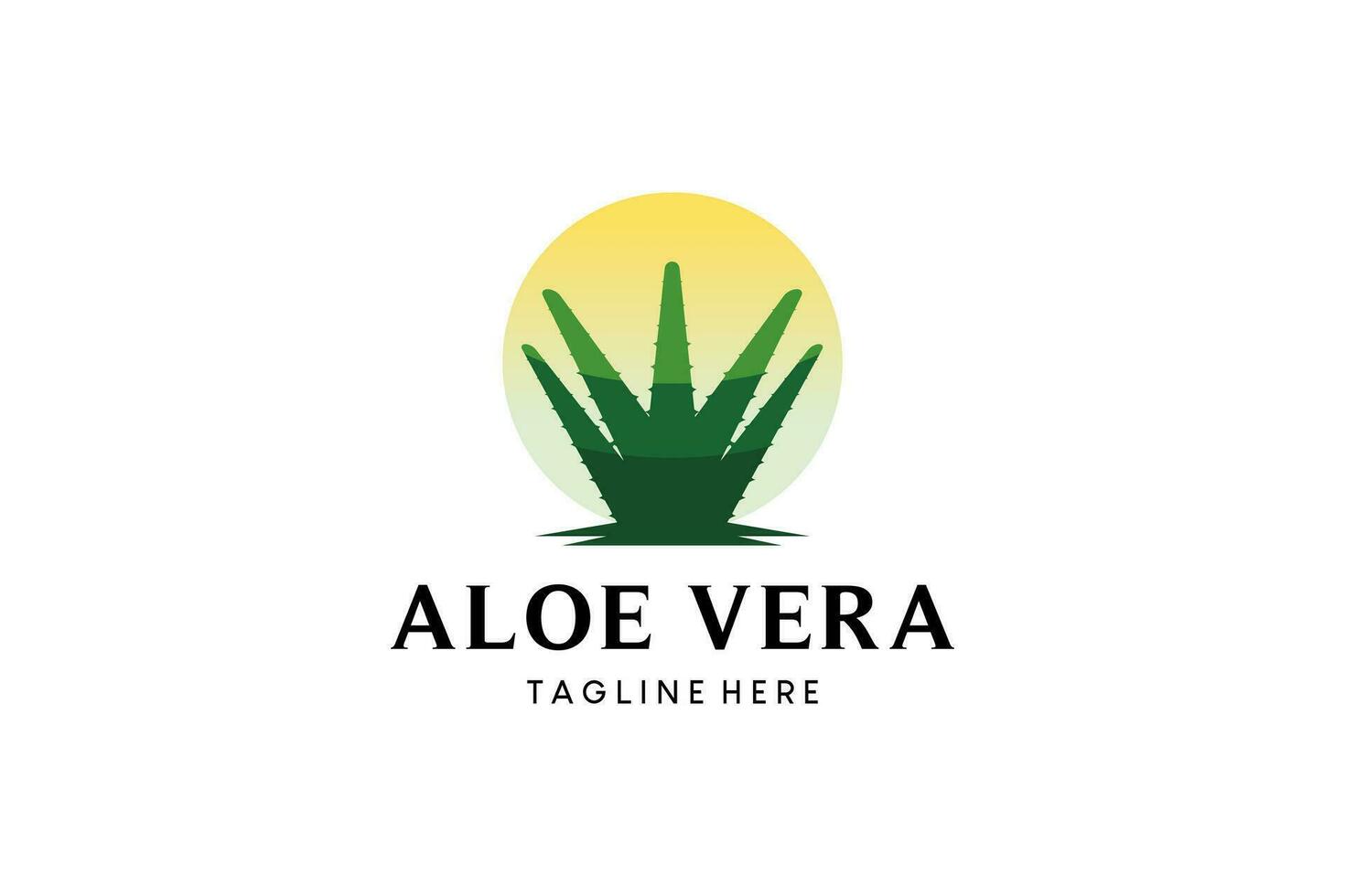 Natural aloe vera logo design with sun background vector