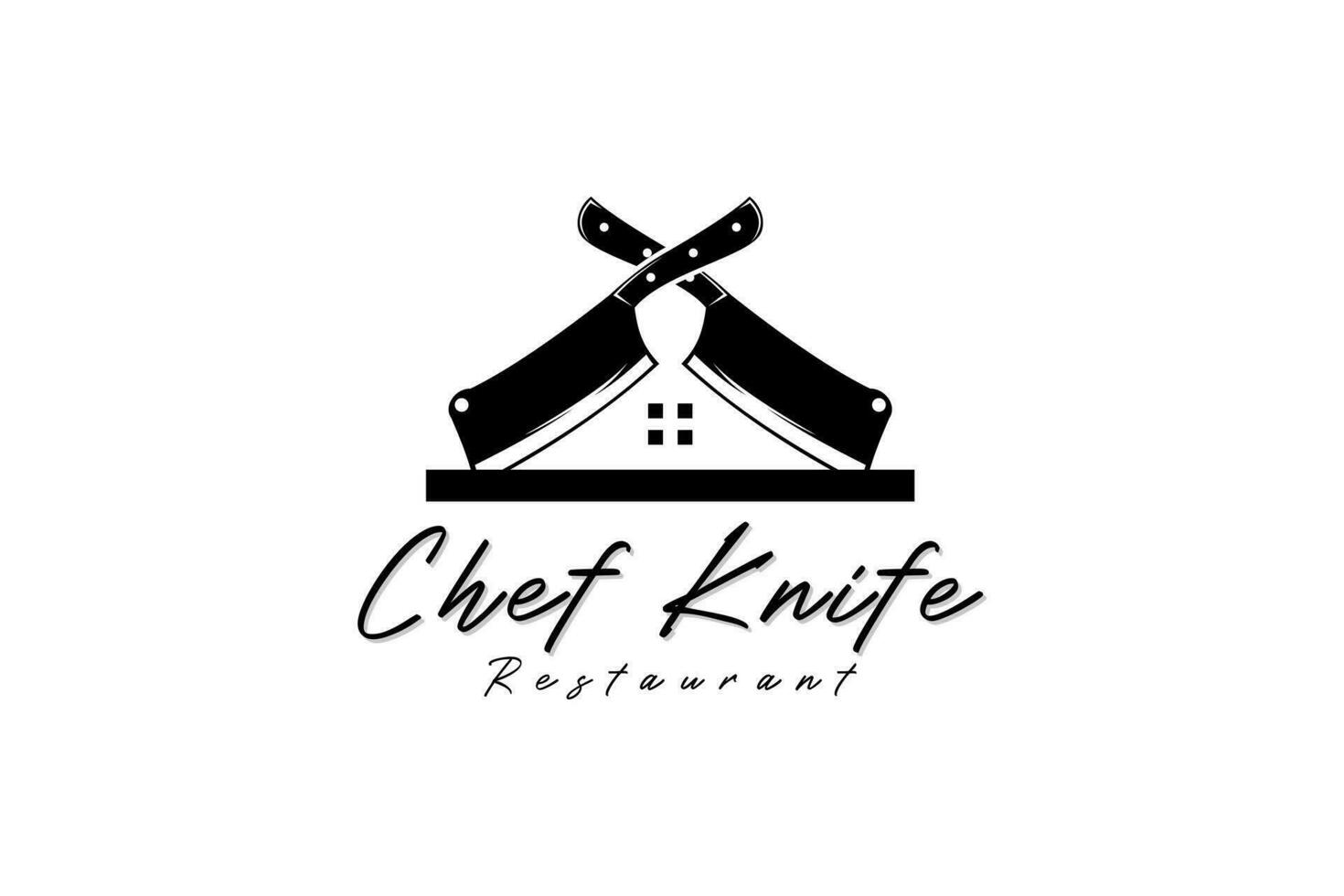 Vector silhouette of chef knife with house shape for master chef logo design