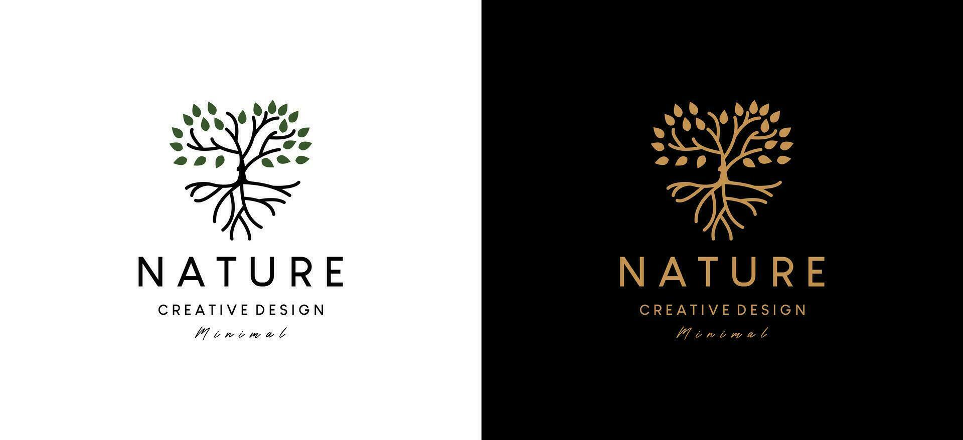 Minimalist nature love root tree logo design vector illustration