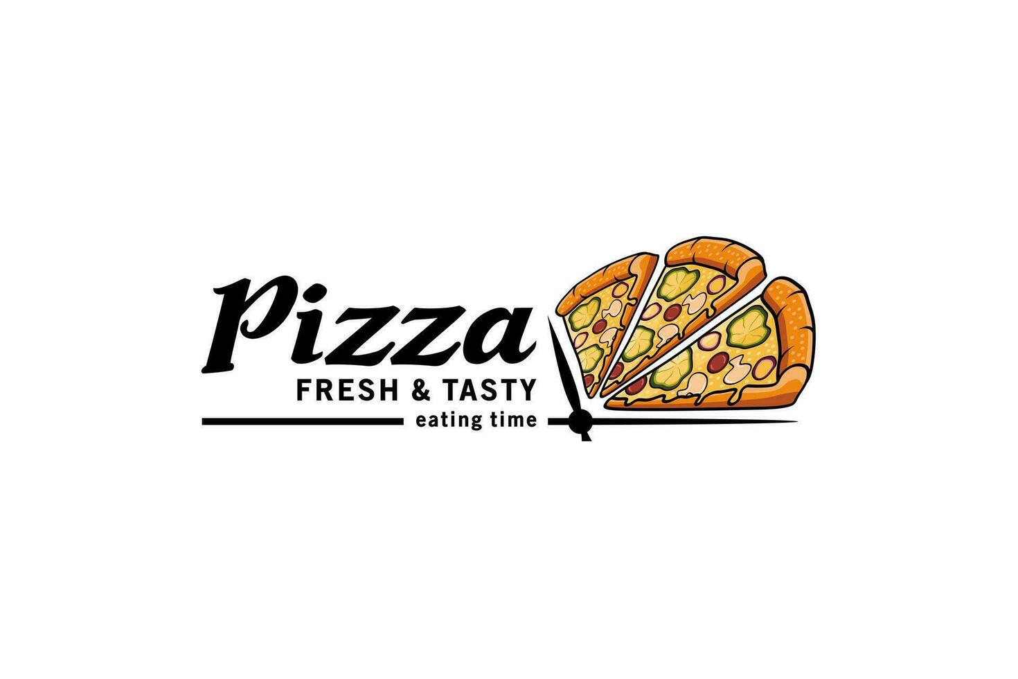 Modern pizza logo design template with creative time concept