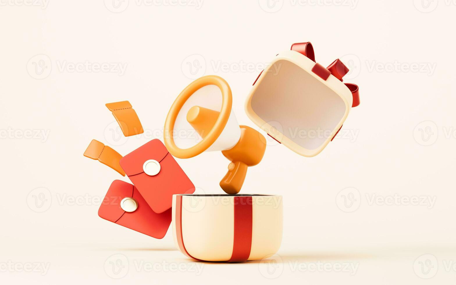 Cartoon gift box, festival elements, 3d rendering. photo