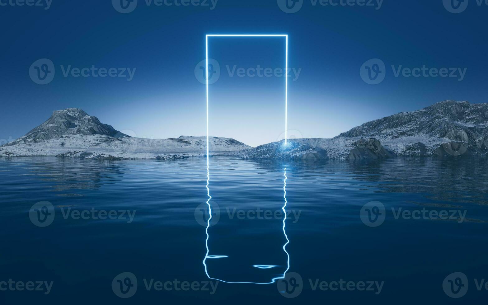 Glowing lines and water surface, 3d rendering. photo