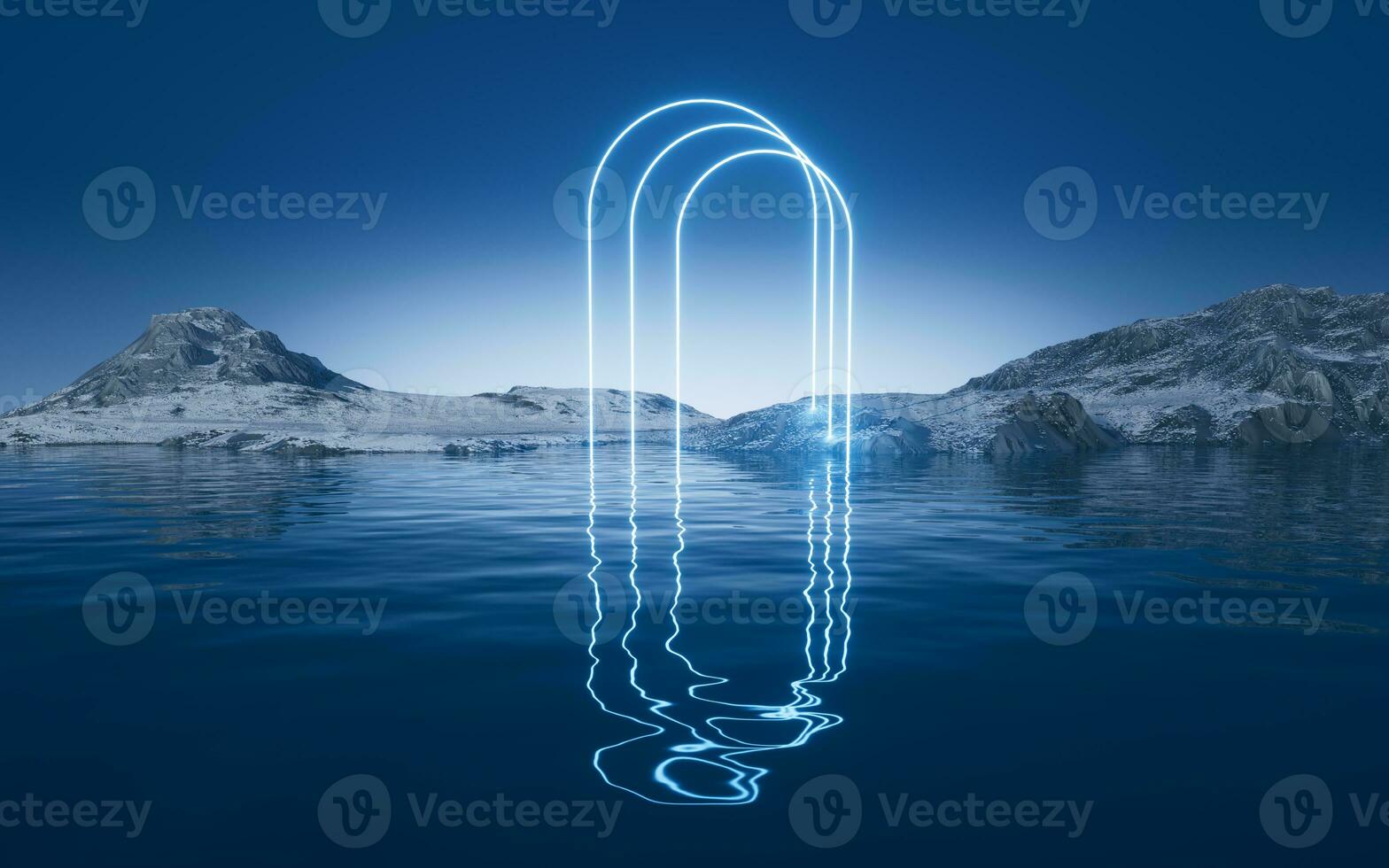 Glowing lines and water surface, 3d rendering. photo
