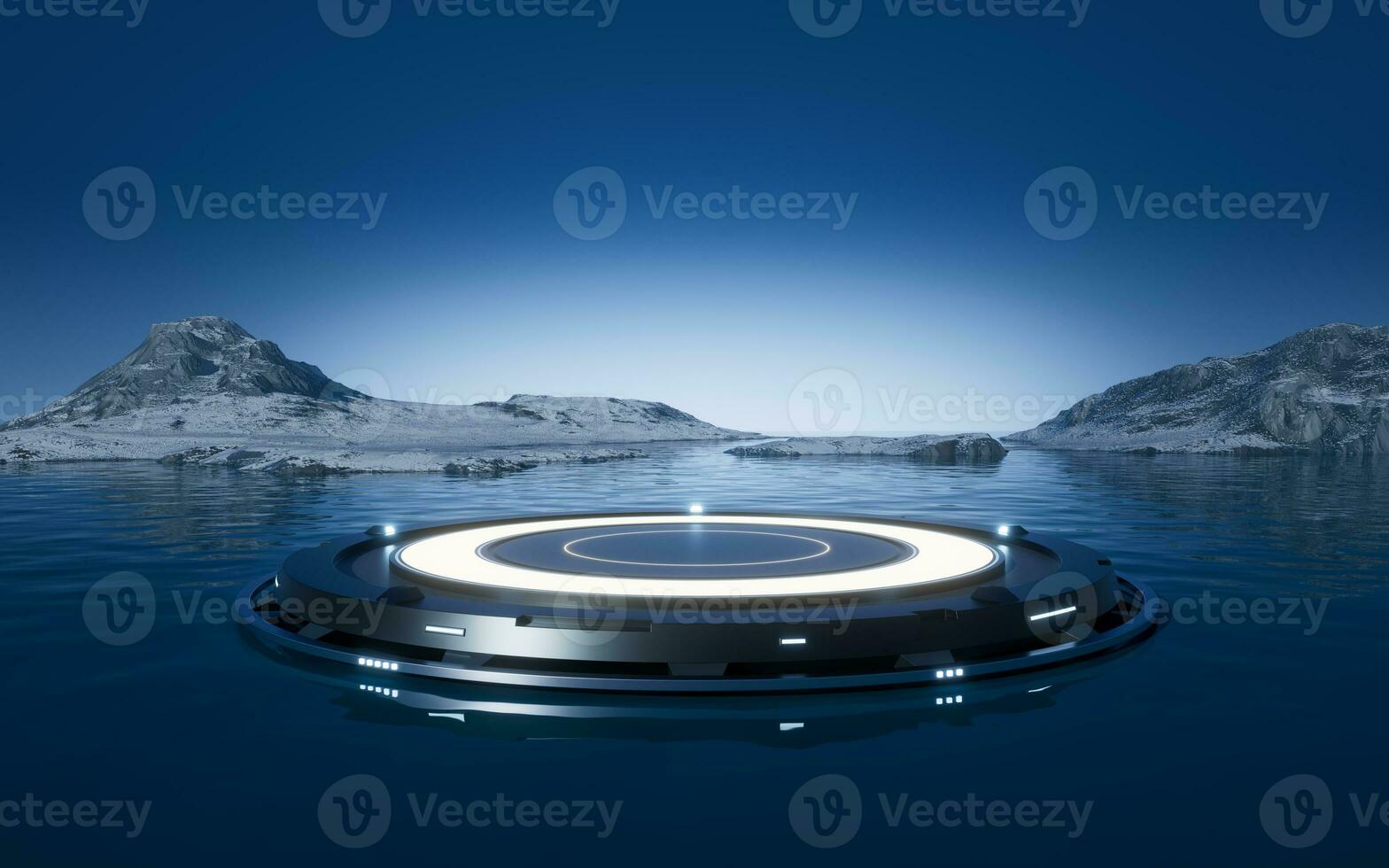 Futuristic stage and water surface, 3d rendering. photo