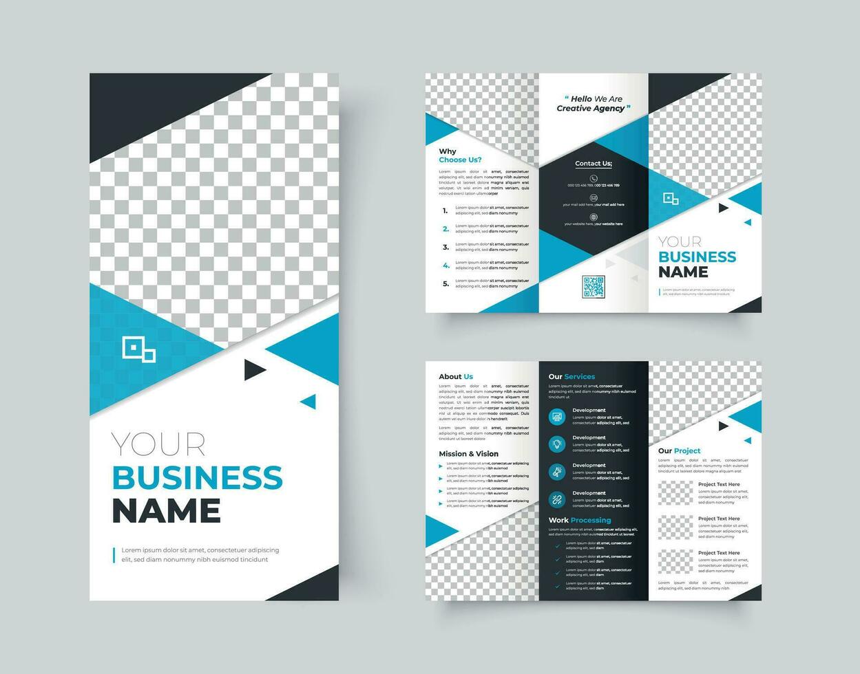 Business trifold brochure corporate company fold leaflet layout design vector