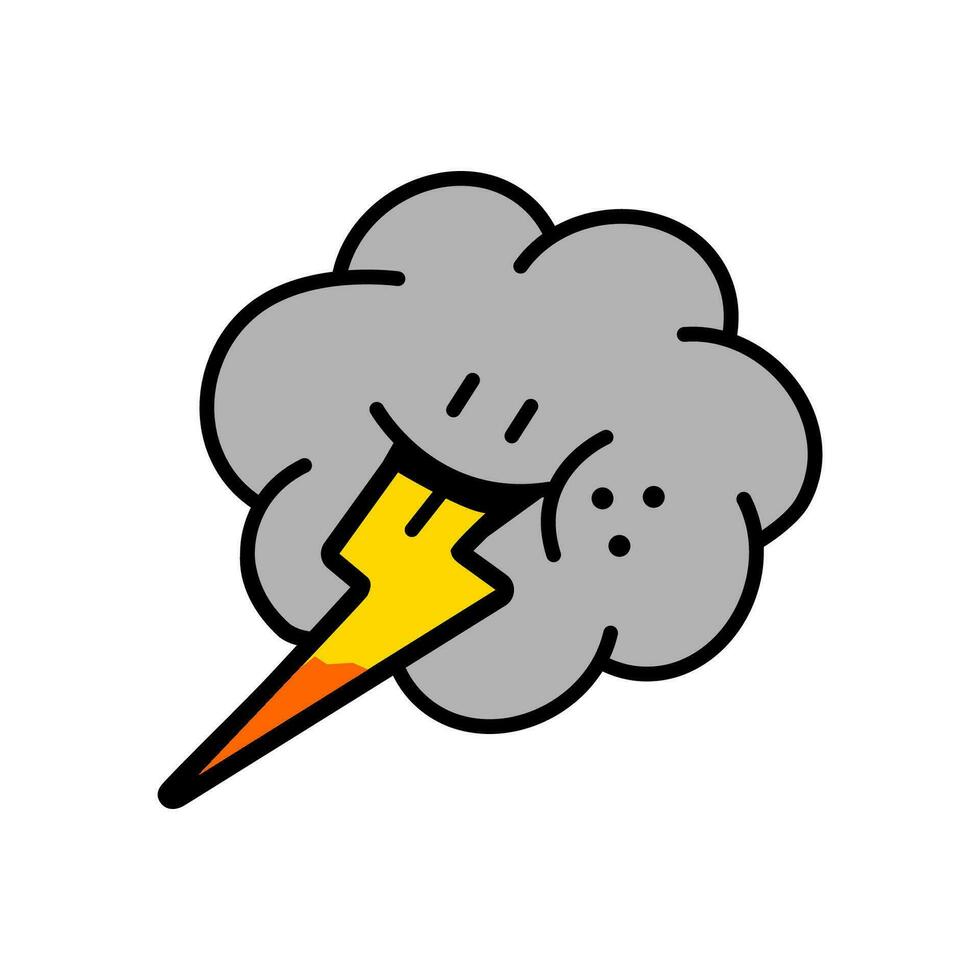 Vector illustration of cloud and lightning cartoon character with smiley face expression style for sticker, icon, logo, tattoo and advertisement