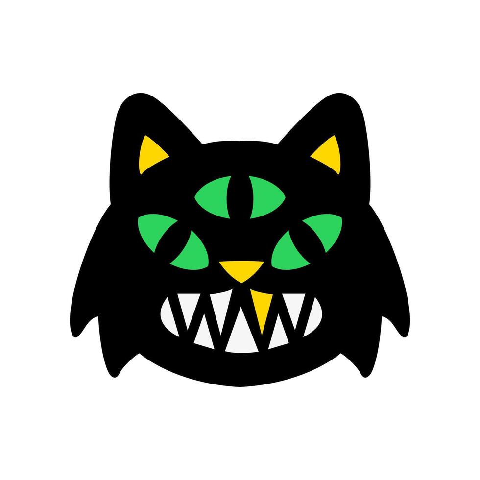 Tres ojos gato dibujos animados personaje vector ilustración con enojado cara expresión estilo para pegatina, icono, logo, tatuaje y anuncio