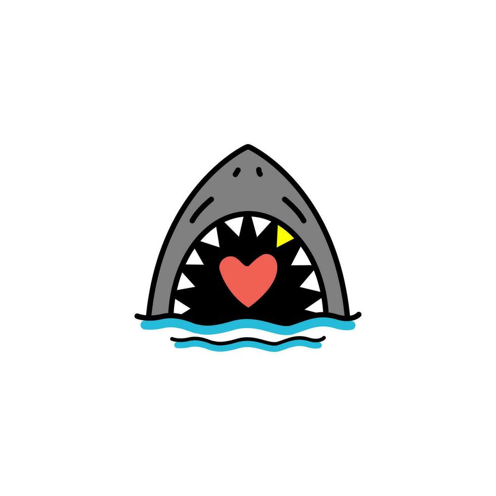 Vector illustration of shark head cartoon character with sharp fangs style for sticker, icon, logo, tattoo and advertising