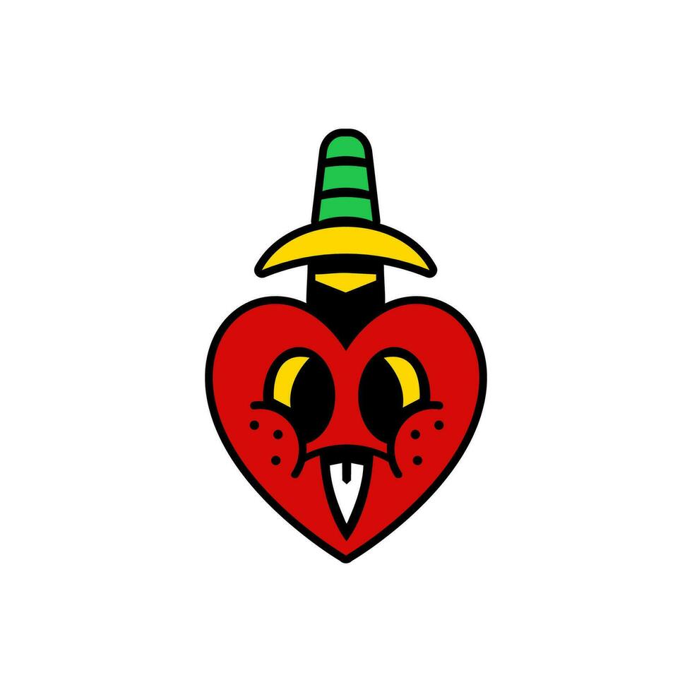 Knife heart cartoon character vector illustration for stickers, icons, logos, advertising and tattoos