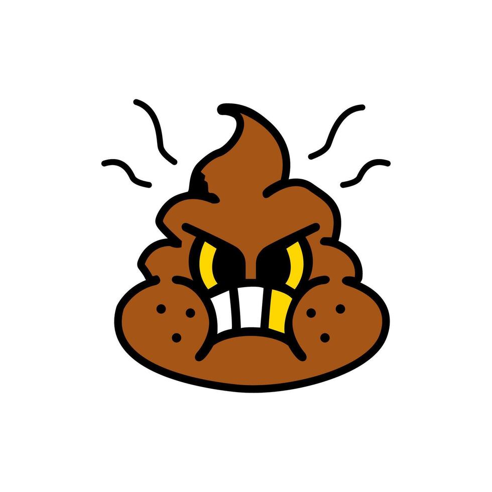 Poop cartoon character vector illustration with angry face expression style for sticker, icon, logo, tattoo and advertisement