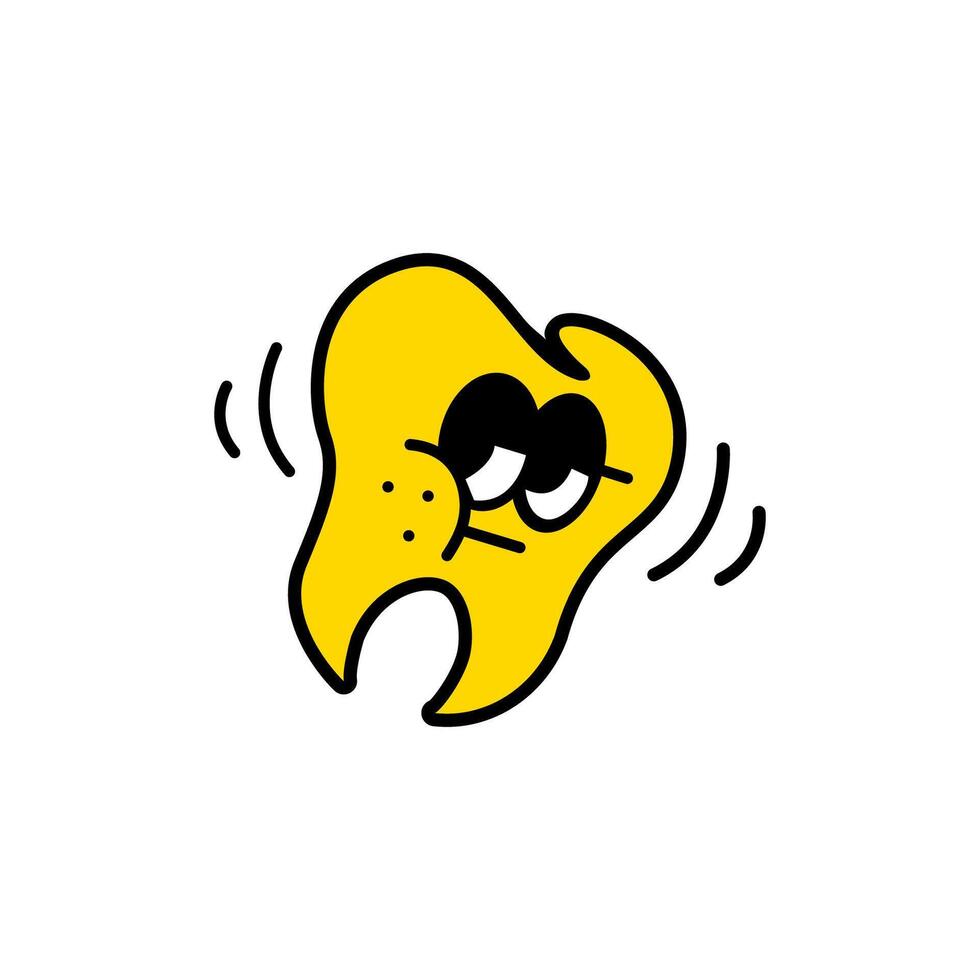Tooth cartoon character vector illustration with frown facial expression style for sticker, icon, logo, tattoo and advertisement