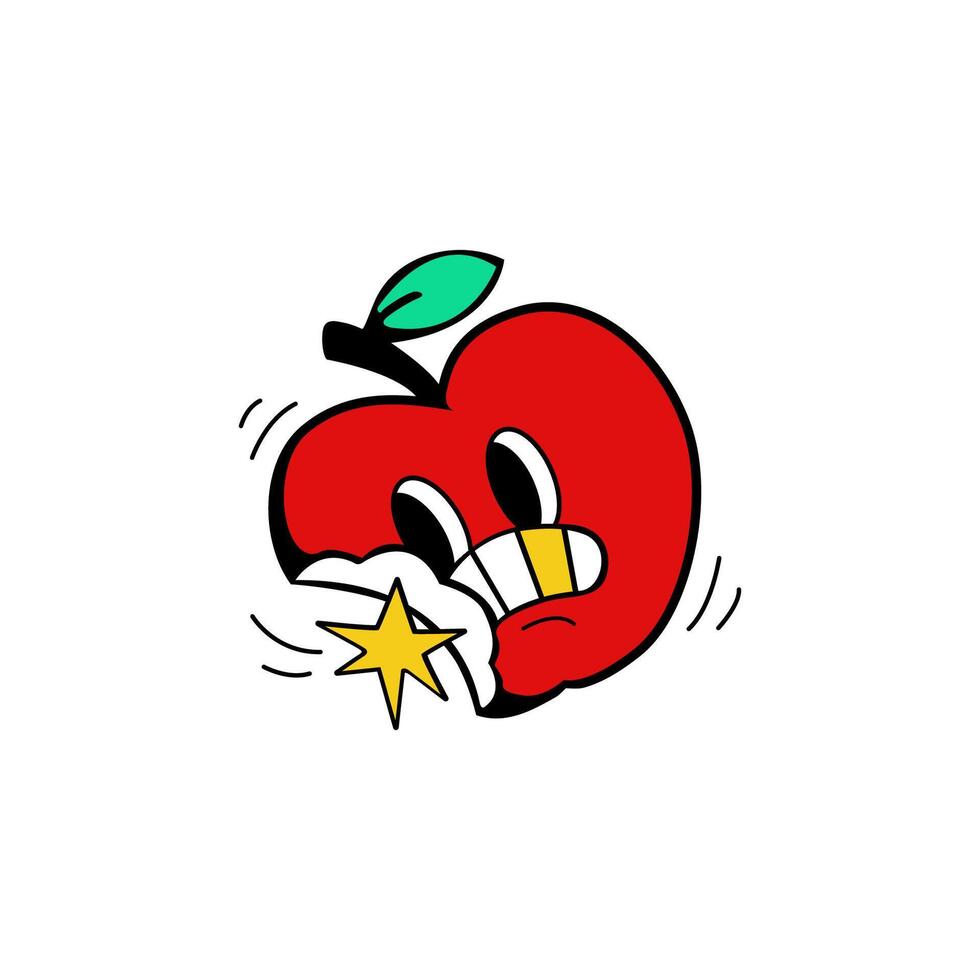 Apple fruit cartoon character vector illustration with facial expression style for sticker, icon, logo, tattoo and advertisement
