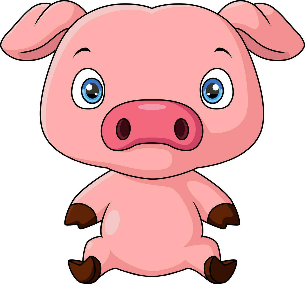 lindo cerdito sentado de dibujos animados vector