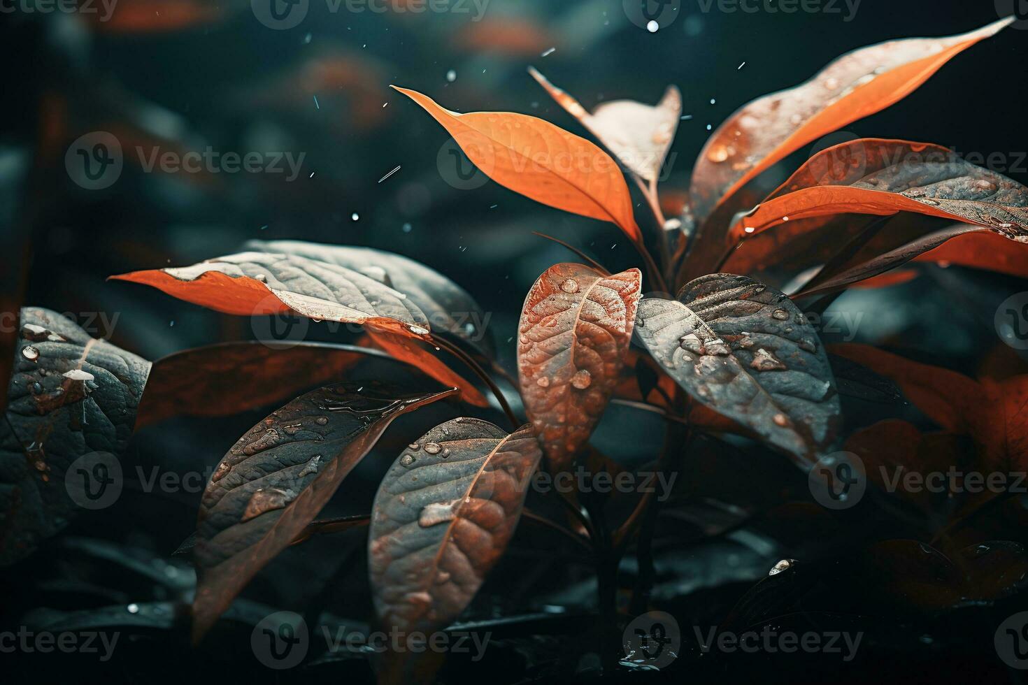 Close up of beautiful autumn leaves with water drops. Natural background AI Generated photo