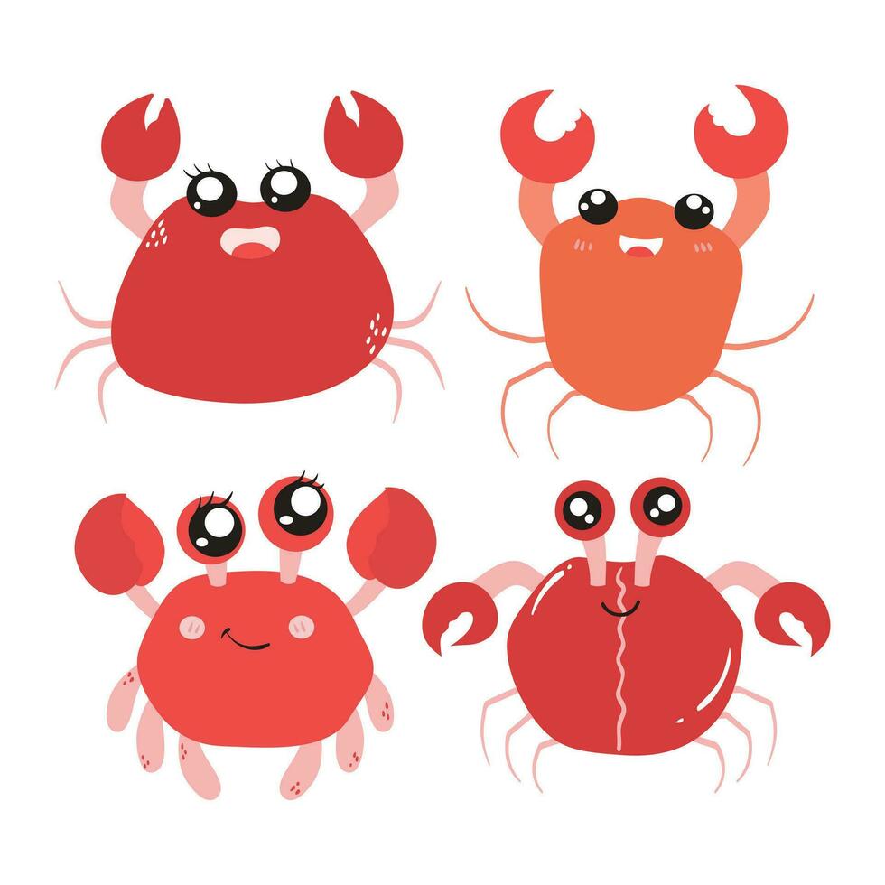 Cute and Funny Crab Cartoon Character Isolated In White Background. Funny Crab Illustration, Cute Red Crab. vector