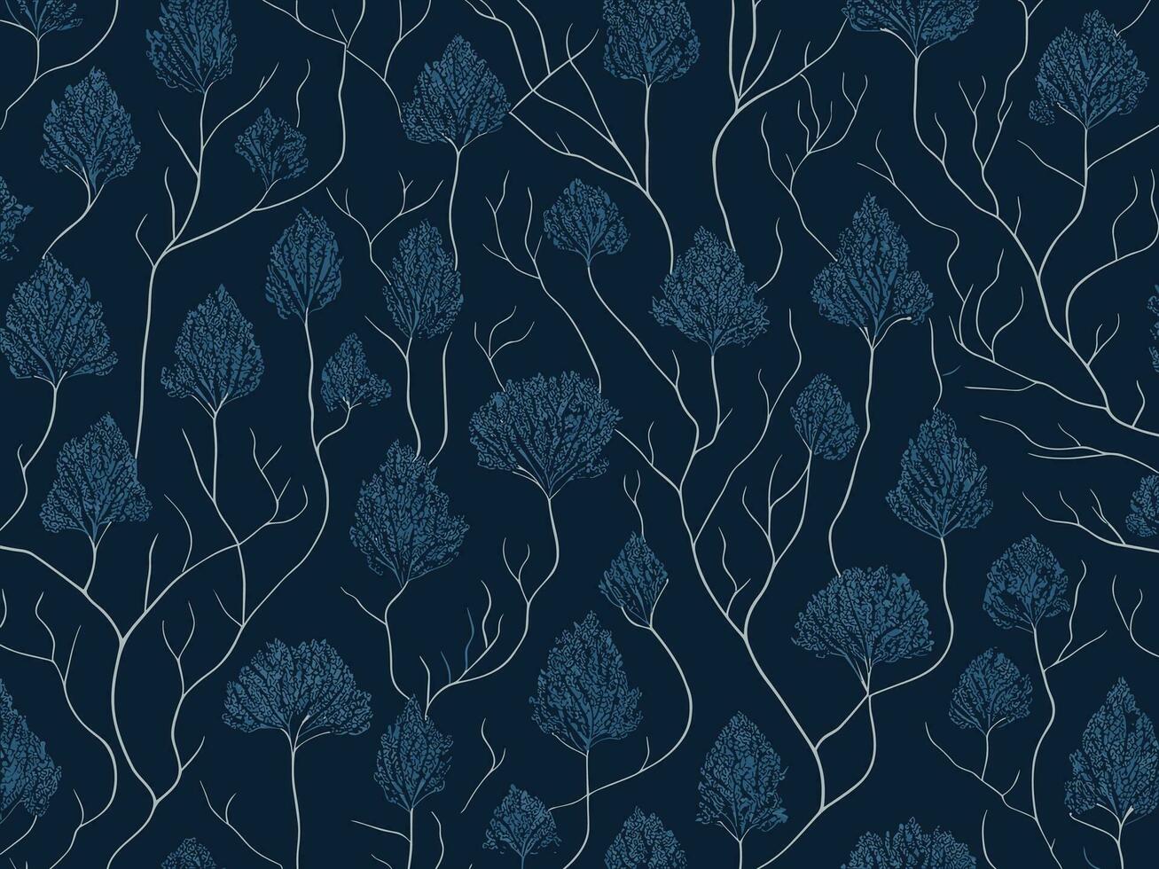 Seamless pattern with branches and leaves. Vector illustration in dark color
