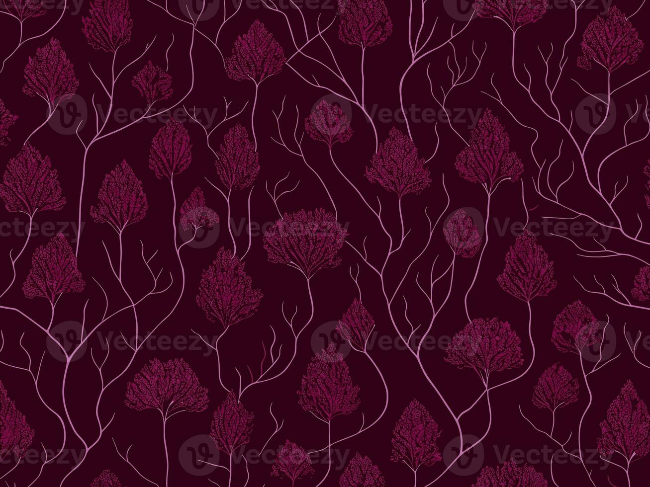 Seamless pattern with branches and leaves. Illustration in dark color photo