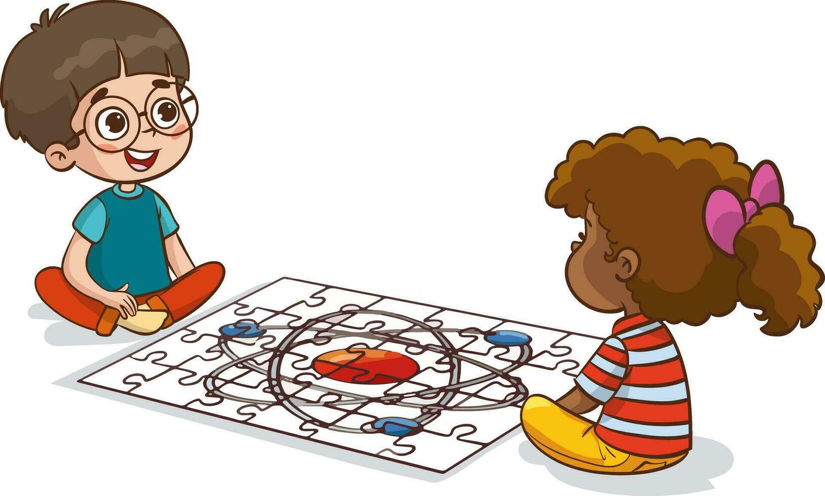 vector ilustración de niños jugando rompecabezas