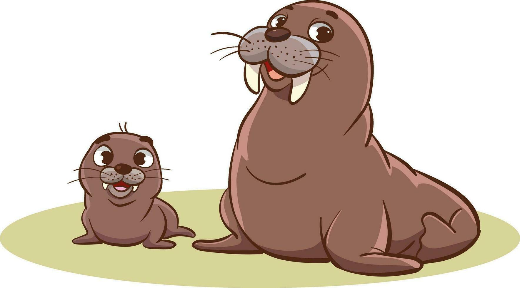 vector illustration of mother seal and baby seal