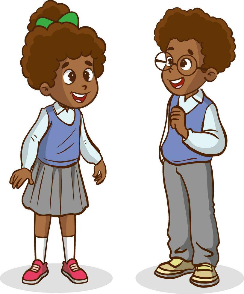 vector illustration of Cheerful diverse kids in school uniform talking