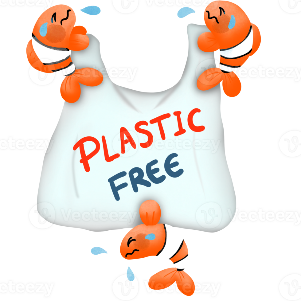 Cartoon fish with plastic bag png