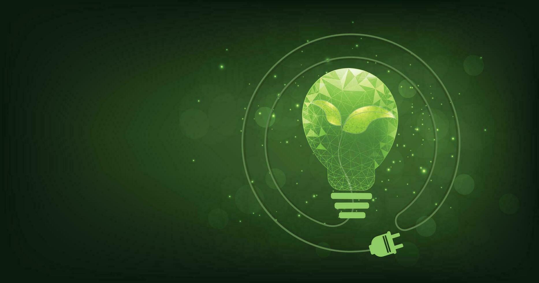 Green seedlings inside the light bulb with a power plug. vector
