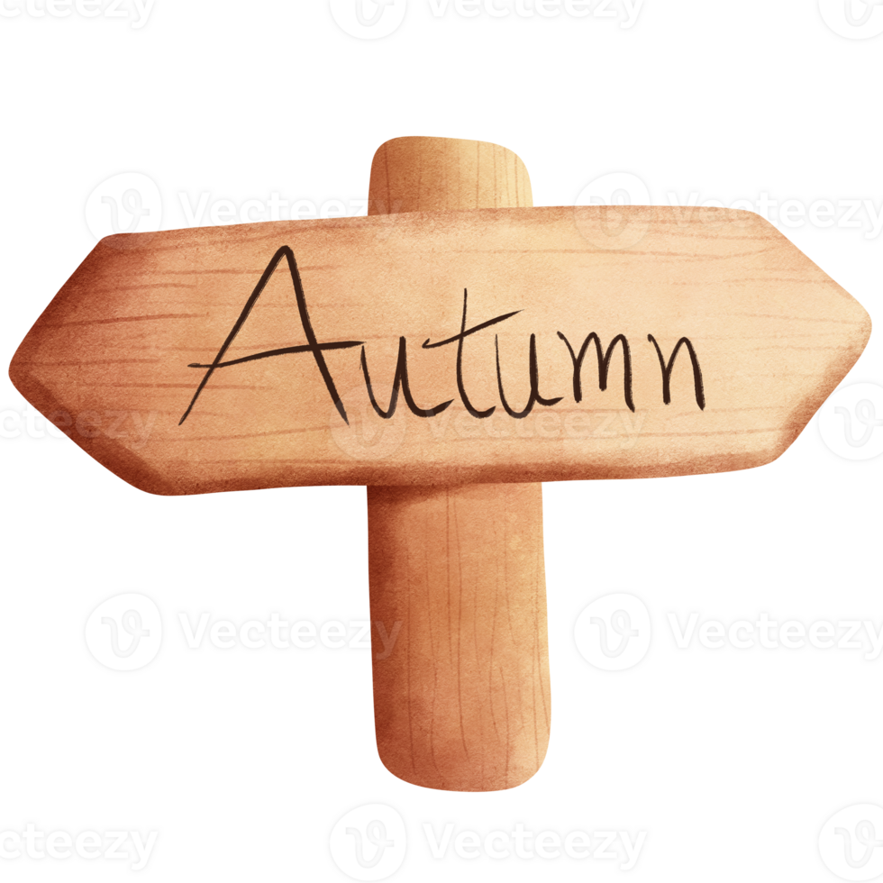 Rustic watercolor wooden sign and wooden box with colorful pumpkins illustrations. png
