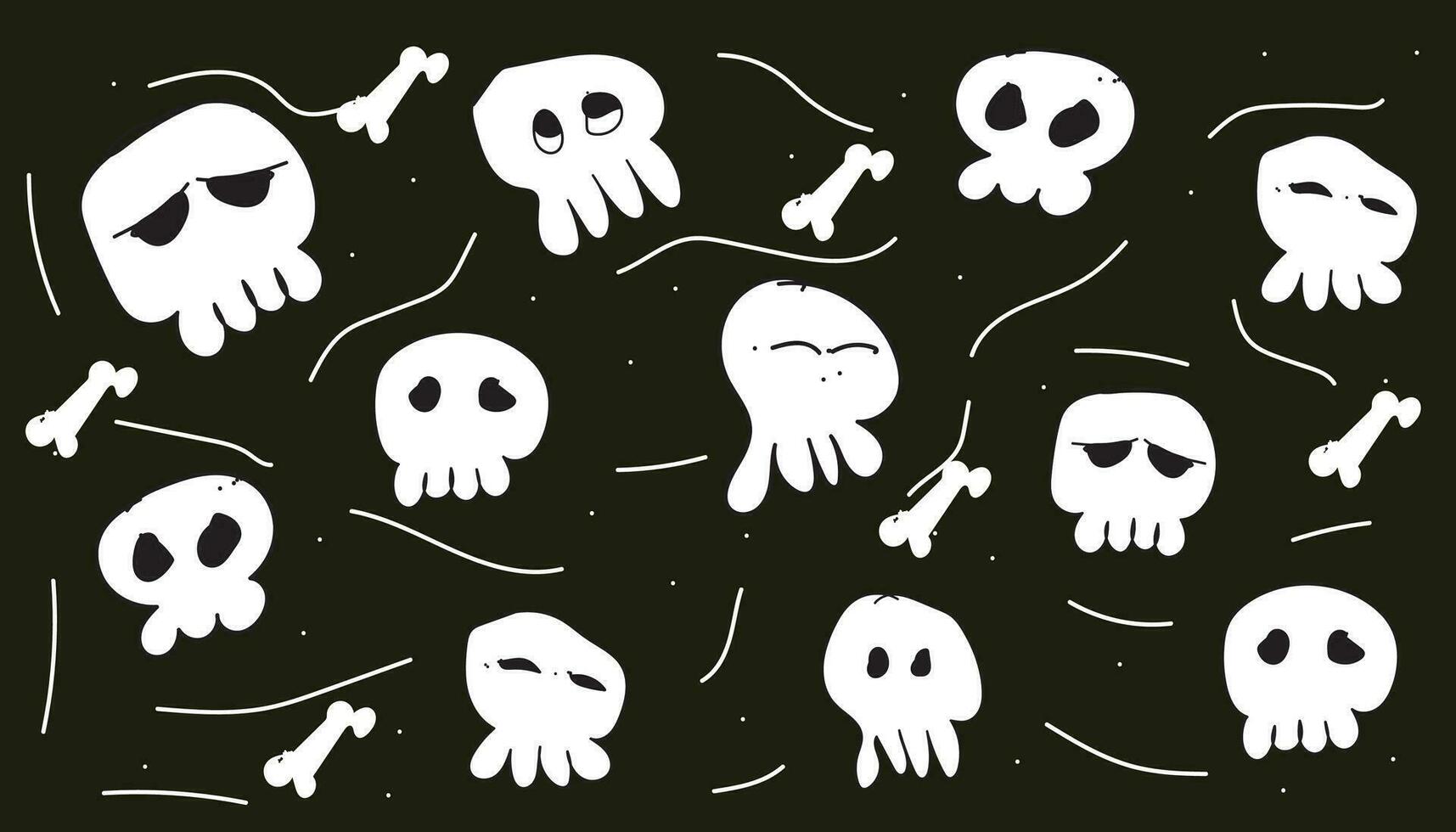 halloween skull doodle seamless vector background black