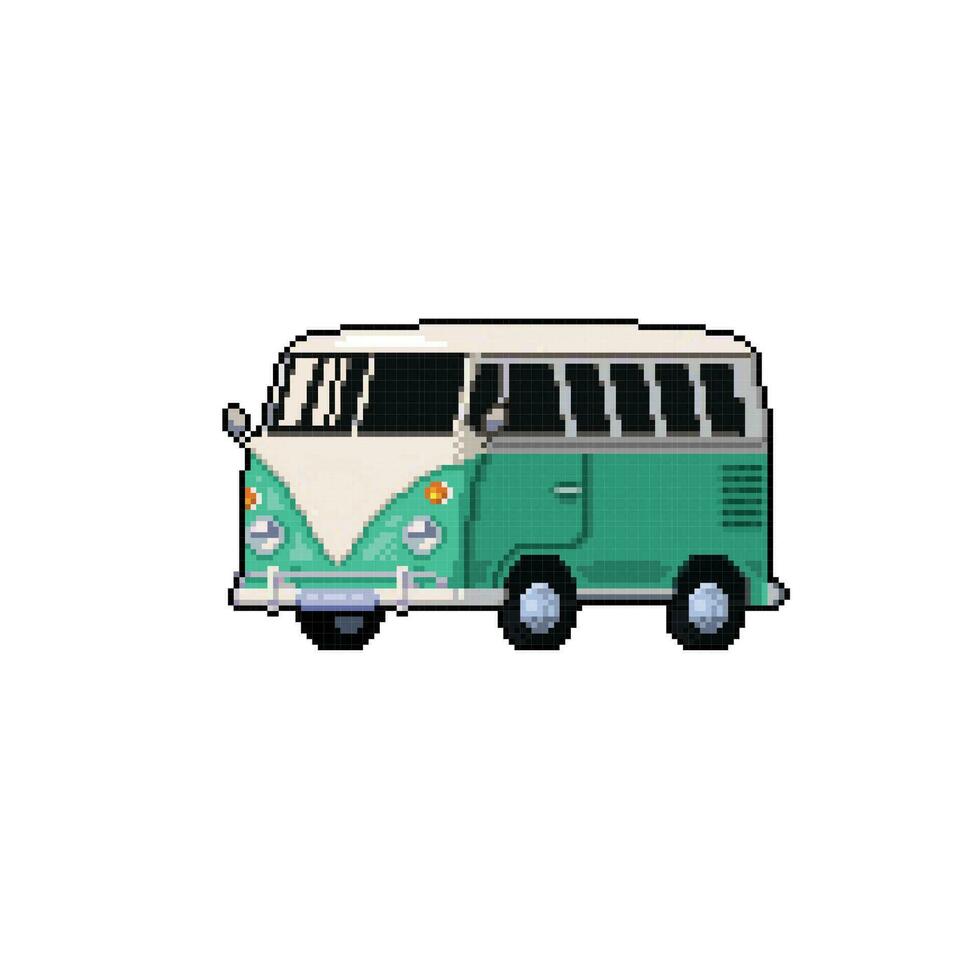 turquoise old car in pixel art style vector