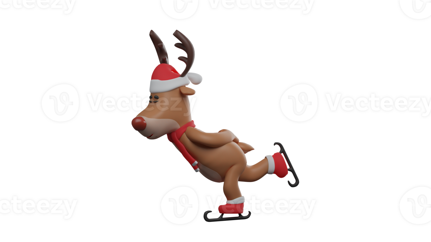 3D illustration. An agile Deer 3D cartoon character. Christmas reindeer playing with surf boots. Deer enjoying the snow. Adorable Christmas reindeer is enjoying his playtime. 3D cartoon character png
