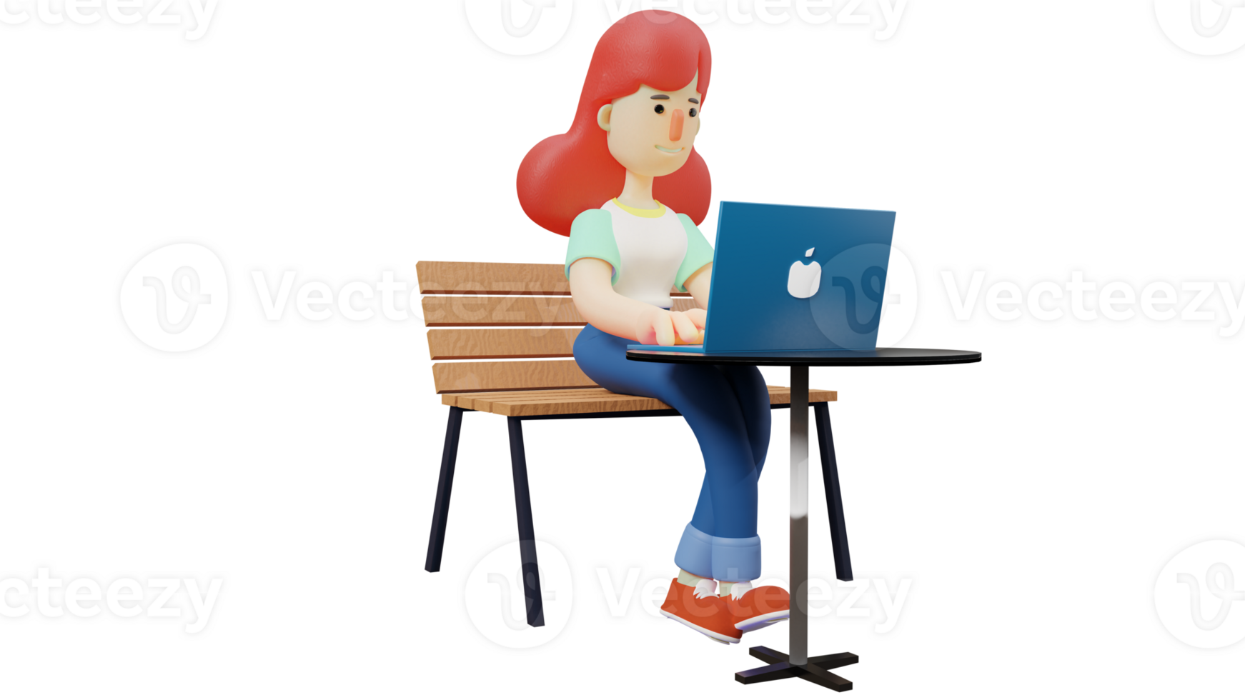 3D Illustration. Smart Student 3D Cartoon Character. Student is sitting in a chair and doing her work using a laptop. Student look serious in doing her duties. 3D cartoon character png