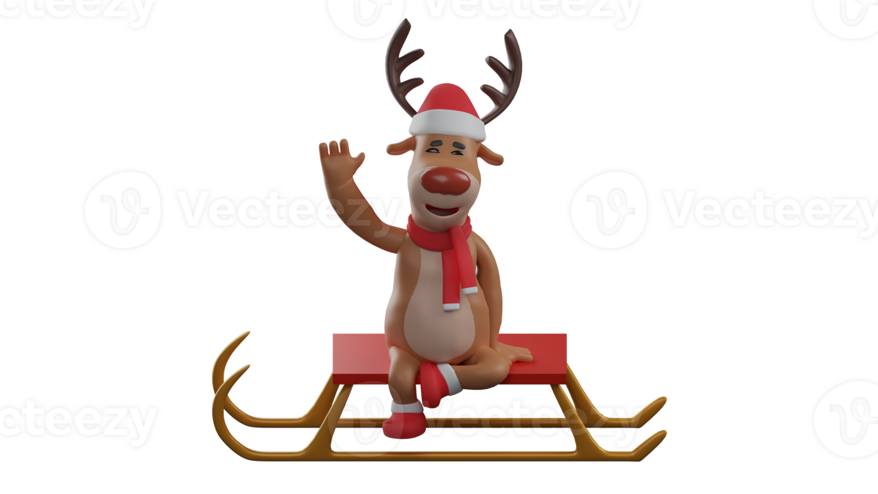 3D illustration. Happy Deer 3D cartoon character. A deer sits on a surf cart. A Christmas reindeer sits waving to someone passing by. The friendly deer showed his sweet smile. 3D cartoon character png