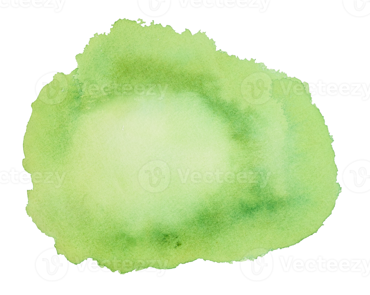 Green watercolor stains with hand painted on paper texture background png