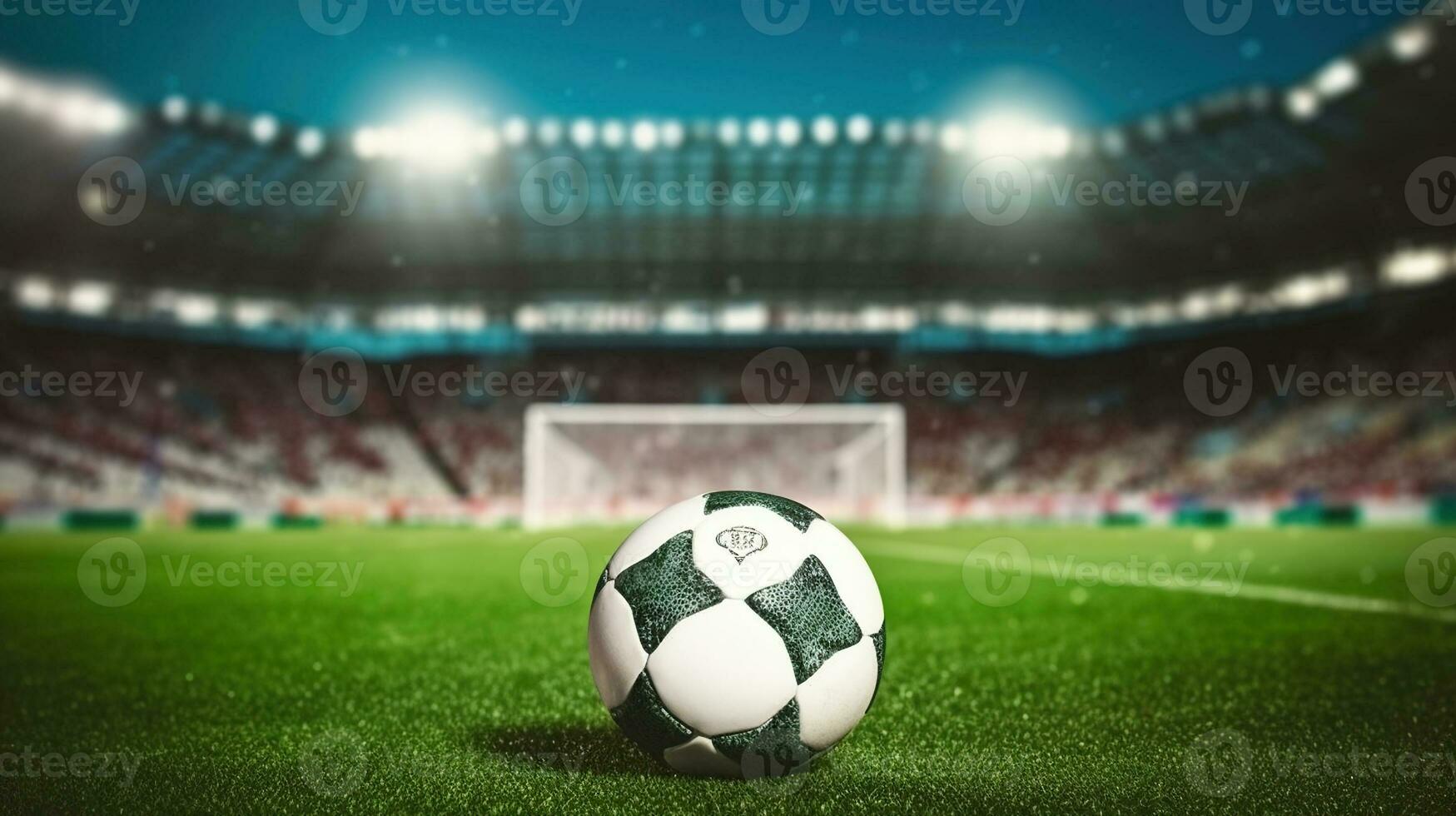 fútbol pelota toma centrar etapa en verde estadio arena foto