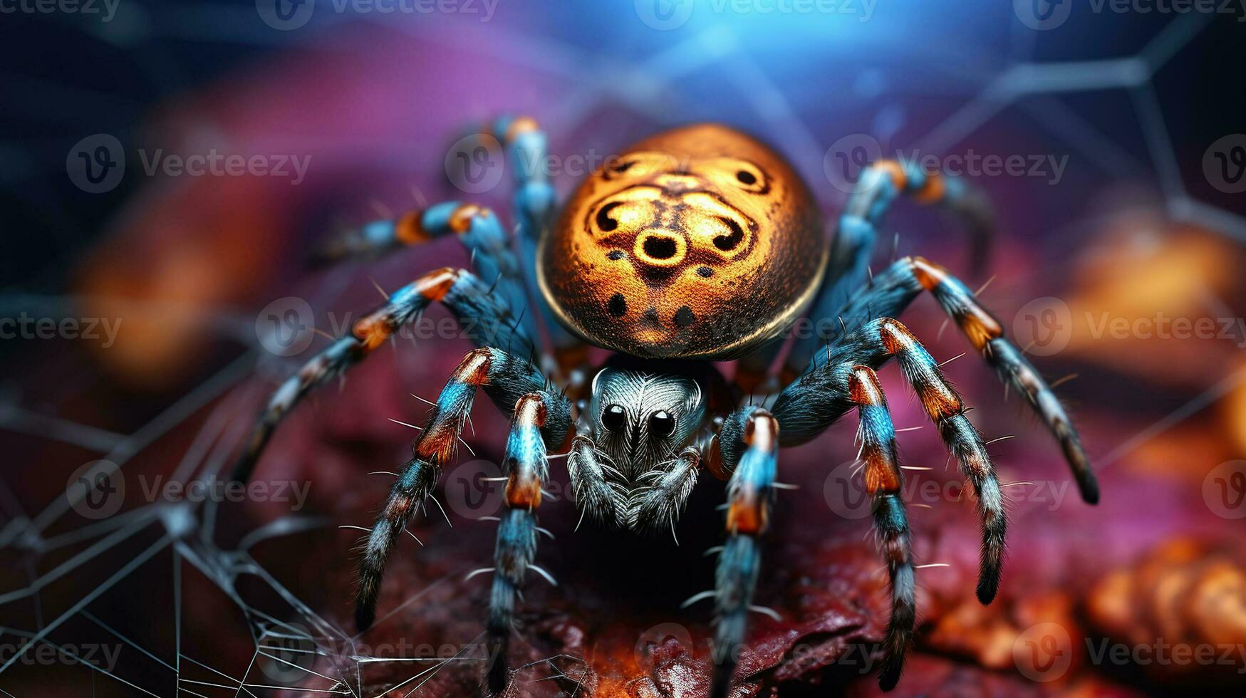 Spider in its Web, a Focal Point amidst a Mesmerizing Blur. Generative AI photo