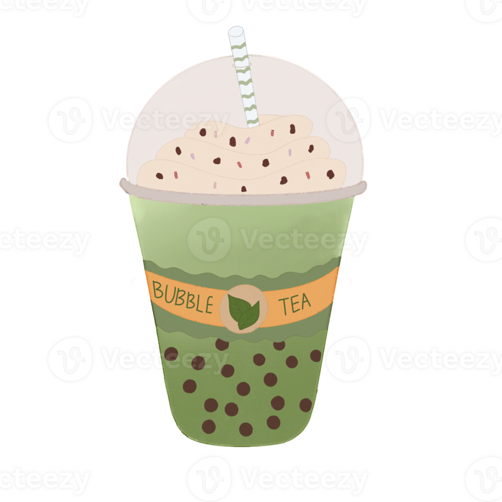 Green bubble milk tea drink on transparent background PNG . PRO