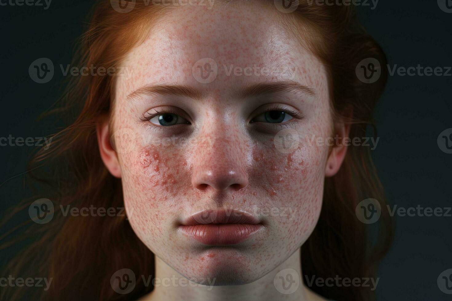 a close up of a woman with freckles AI generated photo