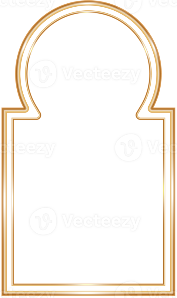 Ramadan window frame shape. Islamic golden arch. Muslim mosque element of architecture with ornament. Turkish gate and door png
