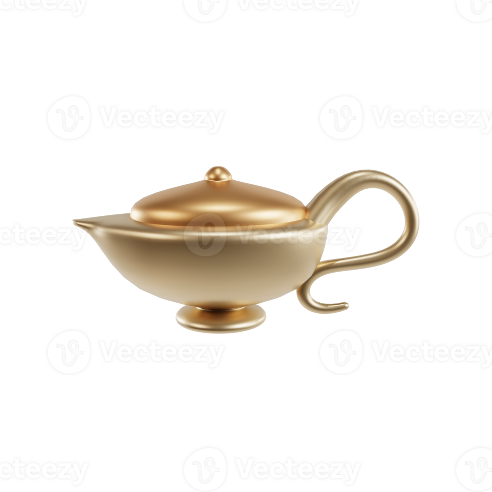 3d render golden Arabic teapot png