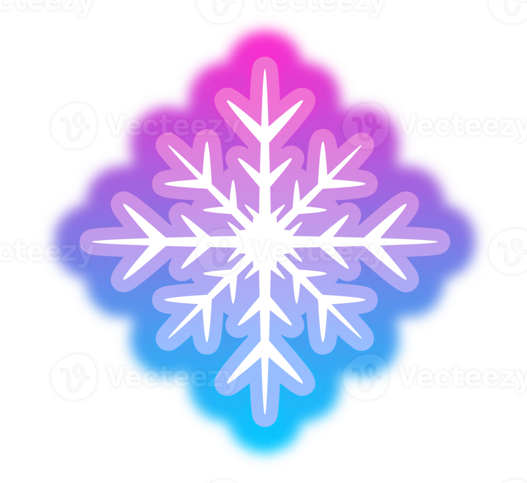 Transparent neon glowing Christmas snowflake icon in purple and blue colors. Aesthetic design element for Christmas and New Year png