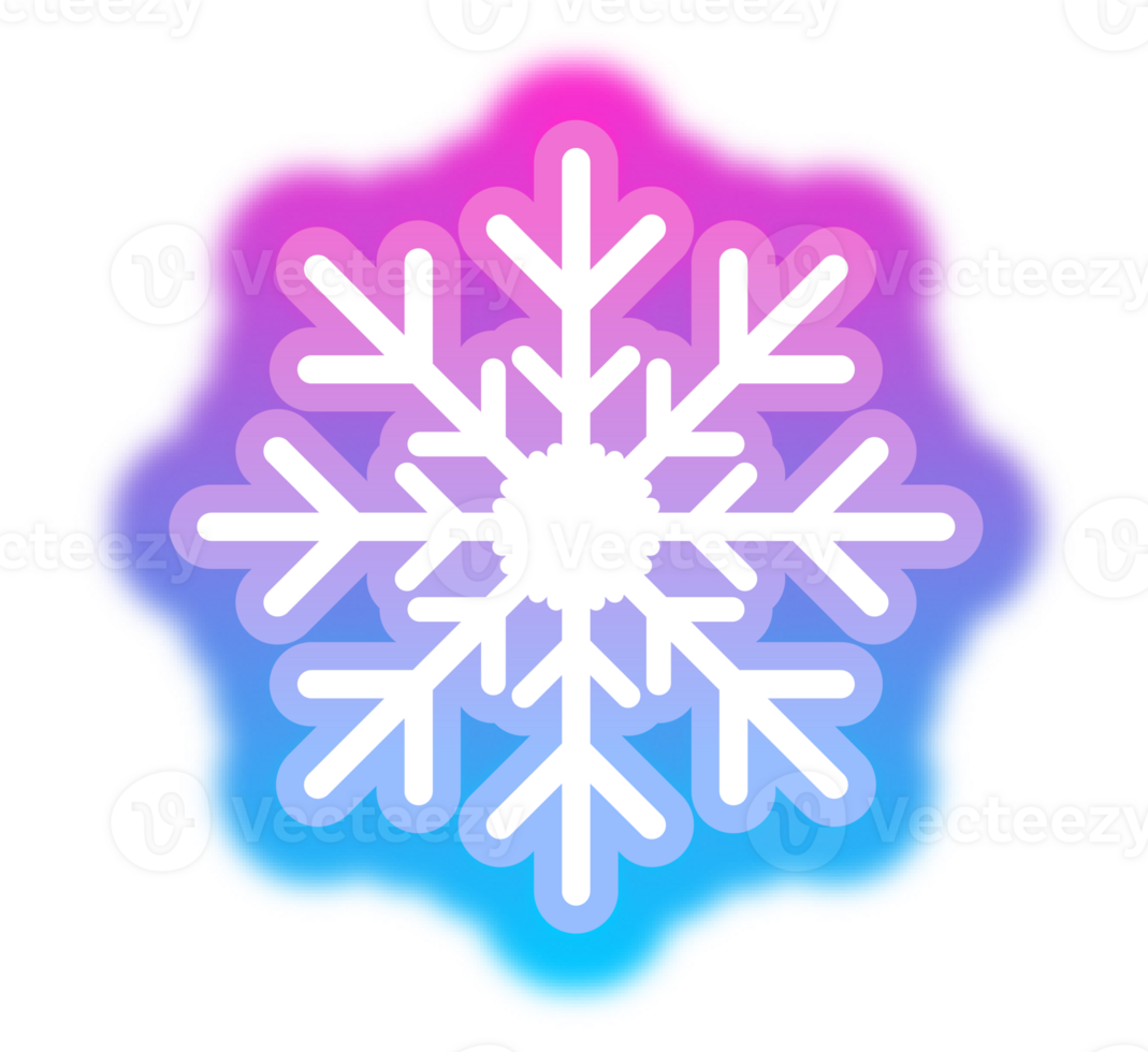 Transparent neon glowing Christmas snowflake icon in purple and blue colors. Aesthetic design element for Christmas and New Year png