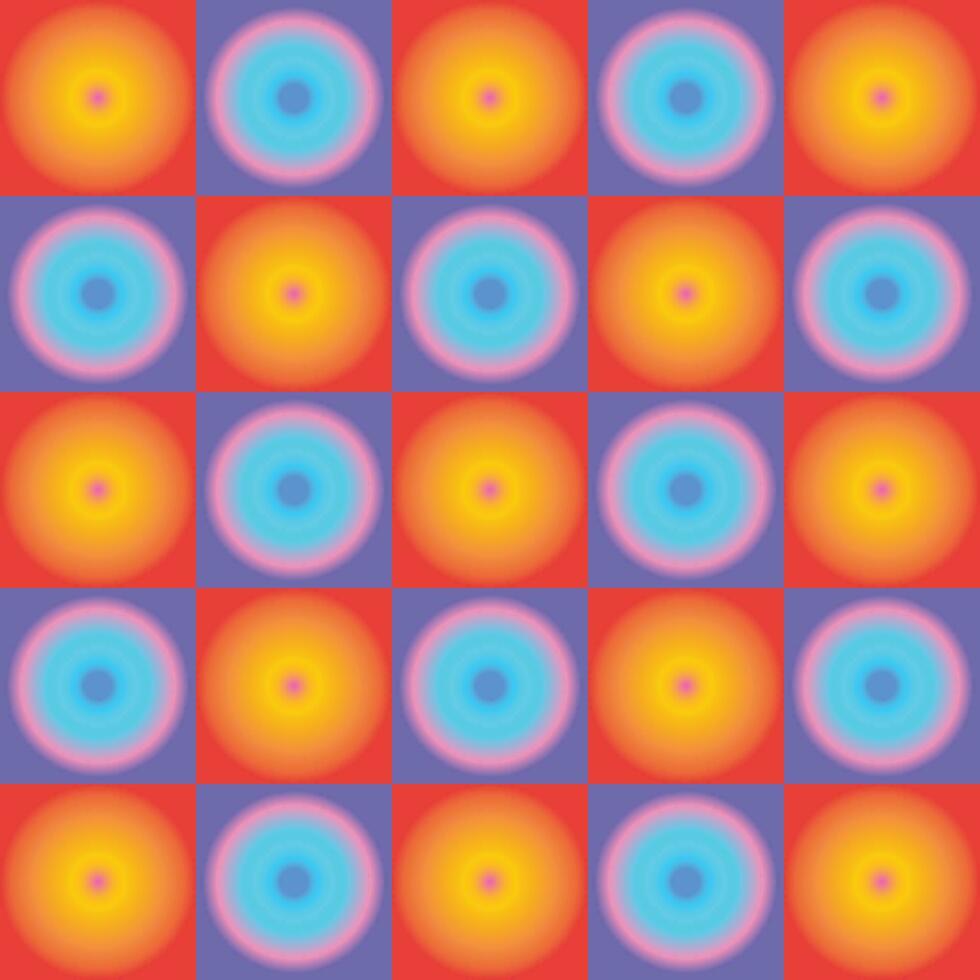 Glowing circle pattern orange, yellow, blue, pink, and purple colorful vector background isolated on square template.