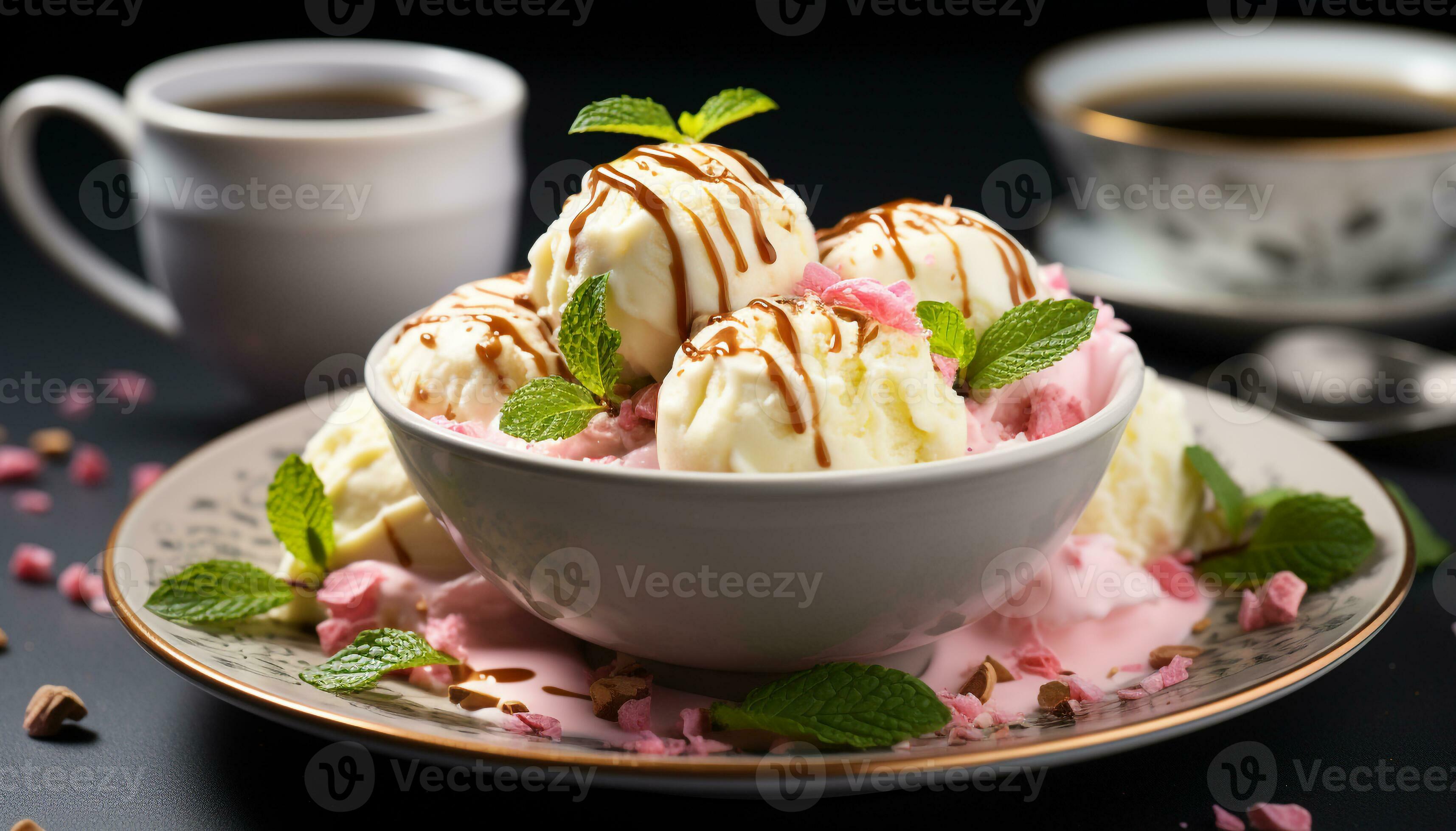 Mint leaf, culinary delight, sweet fruit, ice cream refreshment generated by AI 27745387 Stock Photo at Vecteezy