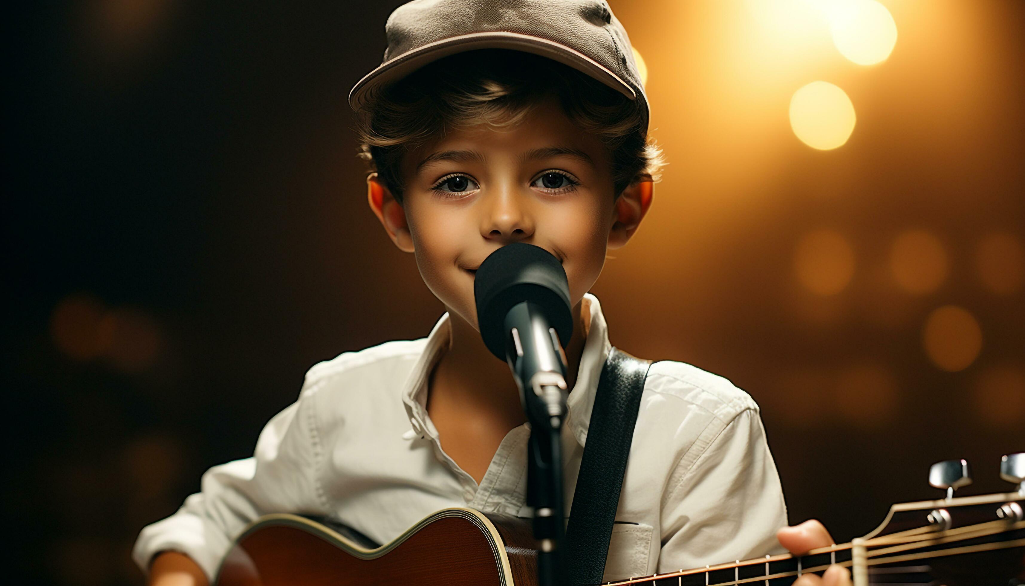 cute boy playing guitar