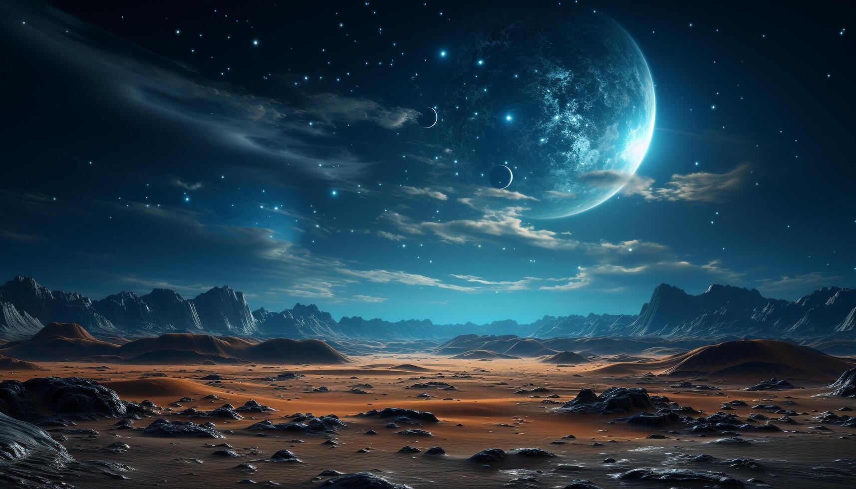 Planet, space, nature, night, landscape, sand, star, galaxy, astronomy, Milky Way generated by AI photo